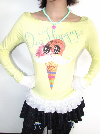 Y2K Candy Color Girl's Print Boat Neck Lace Stretch Slimming Top【s0000018944】