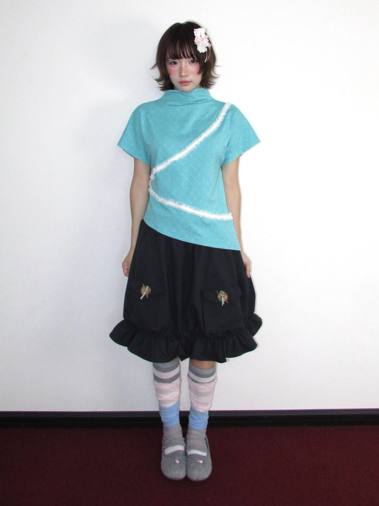Twill Workwear Buttons Casual Ruffle Bud Midi Skirt【s0000018947】