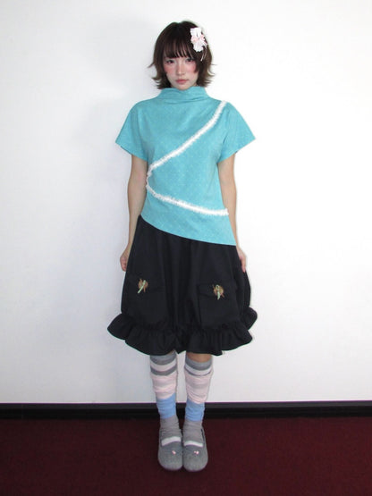 Twill Workwear Buttons Casual Ruffle Bud Midi Skirt【s0000018947】