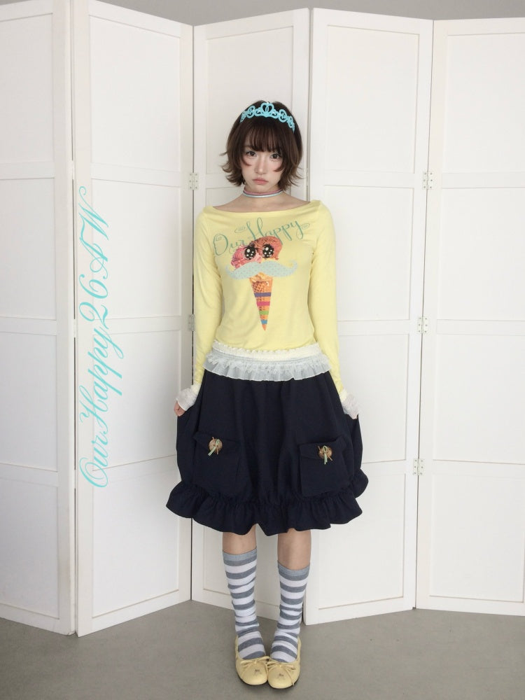 Twill Workwear Buttons Casual Ruffle Bud Midi Skirt【s0000018947】