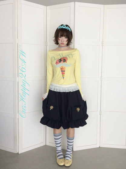Twill Workwear Buttons Casual Ruffle Bud Midi Skirt【s0000018947】