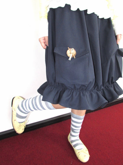 Twill Workwear Buttons Casual Ruffle Bud Midi Skirt【s0000018947】