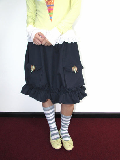 Twill Workwear Buttons Casual Ruffle Bud Midi Skirt【s0000018947】