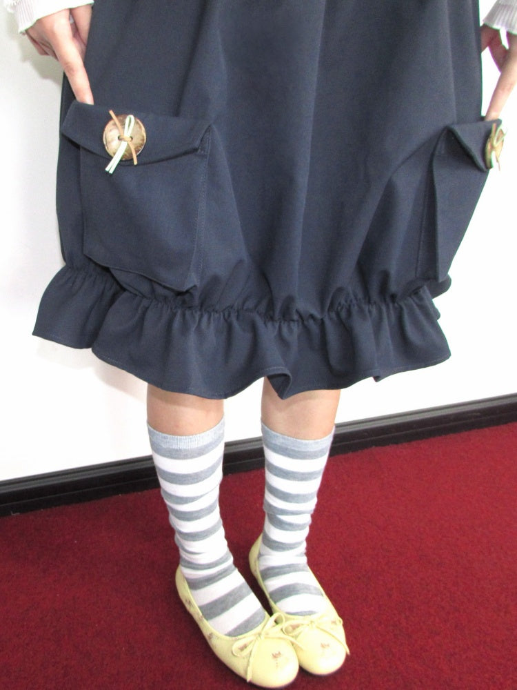 Twill Workwear Buttons Casual Ruffle Bud Midi Skirt【s0000018947】