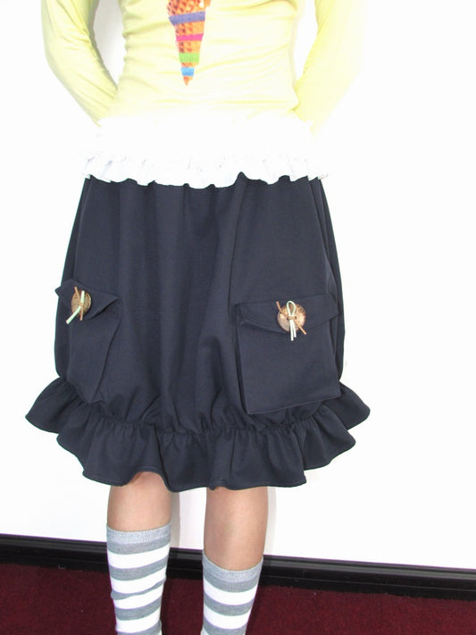 Twill Workwear Buttons Casual Ruffle Bud Midi Skirt【s0000018947】