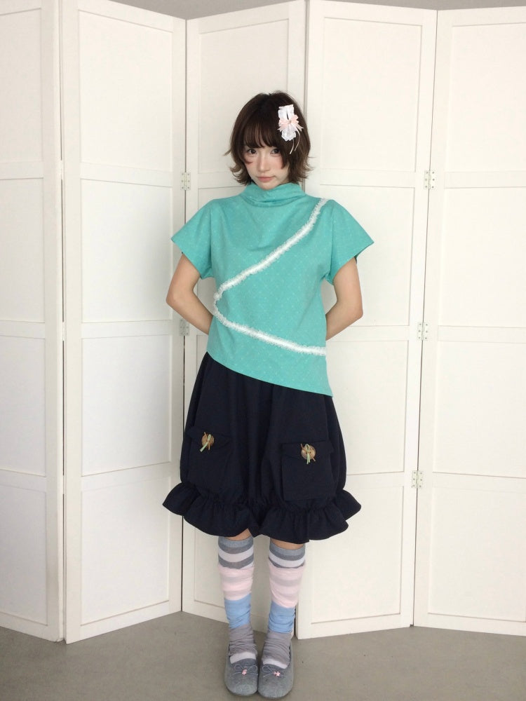 Twill Workwear Buttons Casual Ruffle Bud Midi Skirt【s0000018947】