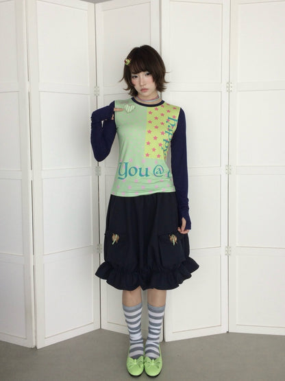 Twill Workwear Buttons Casual Ruffle Bud Midi Skirt【s0000018947】
