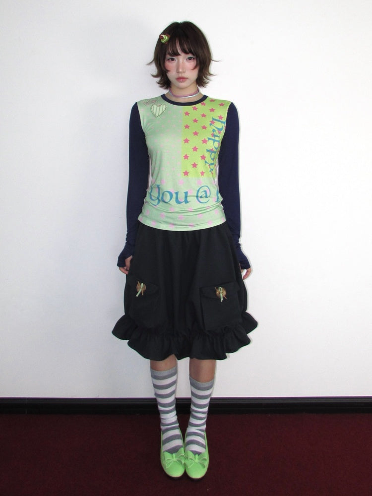 Twill Workwear Buttons Casual Ruffle Bud Midi Skirt【s0000018947】