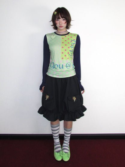 Twill Workwear Buttons Casual Ruffle Bud Midi Skirt【s0000018947】