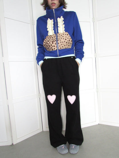 Heavyweight Thickened Terry Loose Wide-Leg Elastic Waistband Applique Heart Sweat Pants【s0000018948】