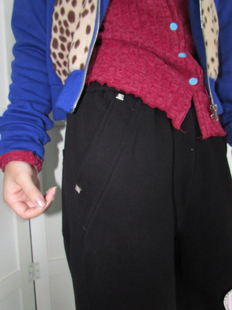 Heavyweight Thickened Terry Loose Wide-Leg Elastic Waistband Applique Heart Sweat Pants【s0000018948】