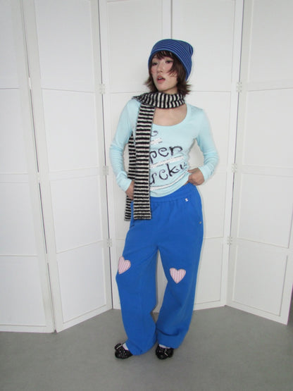 Heavyweight Thickened Terry Loose Wide-Leg Elastic Waistband Applique Heart Sweat Pants【s0000018948】