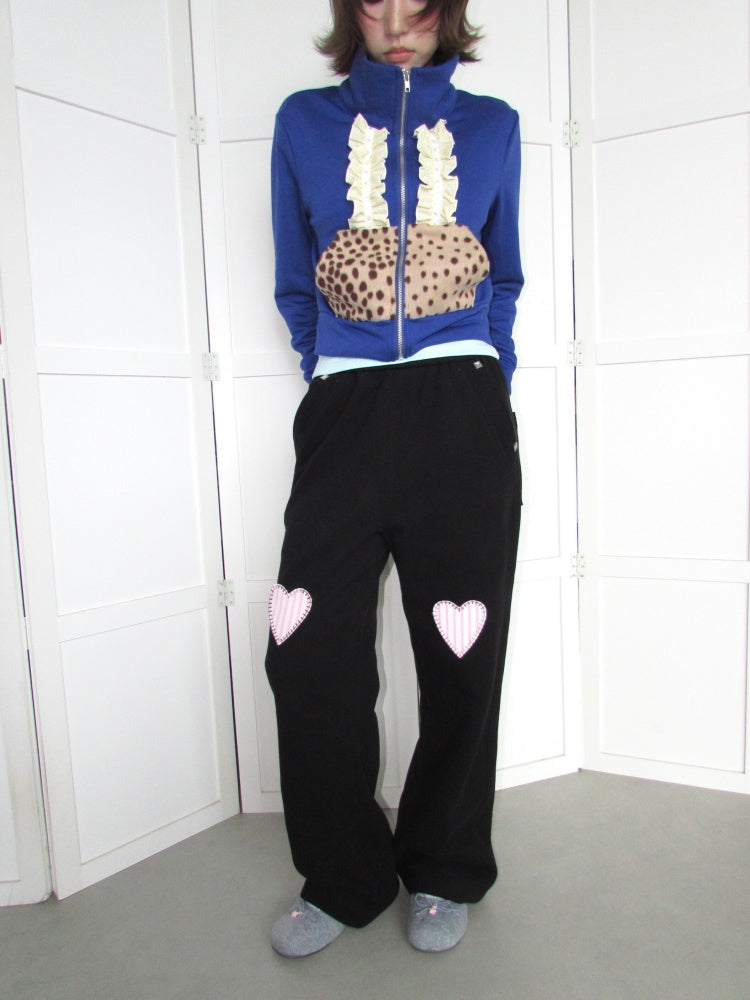 Heavyweight Thickened Terry Loose Wide-Leg Elastic Waistband Applique Heart Sweat Pants【s0000018948】