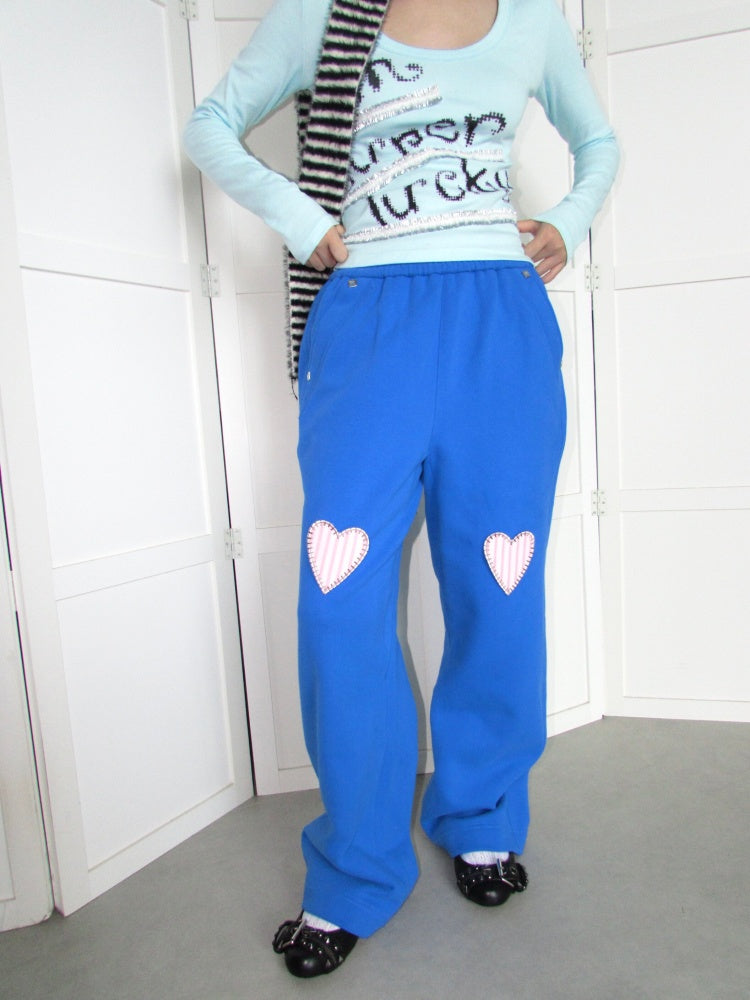 Heavyweight Thickened Terry Loose Wide-Leg Elastic Waistband Applique Heart Sweat Pants【s0000018948】