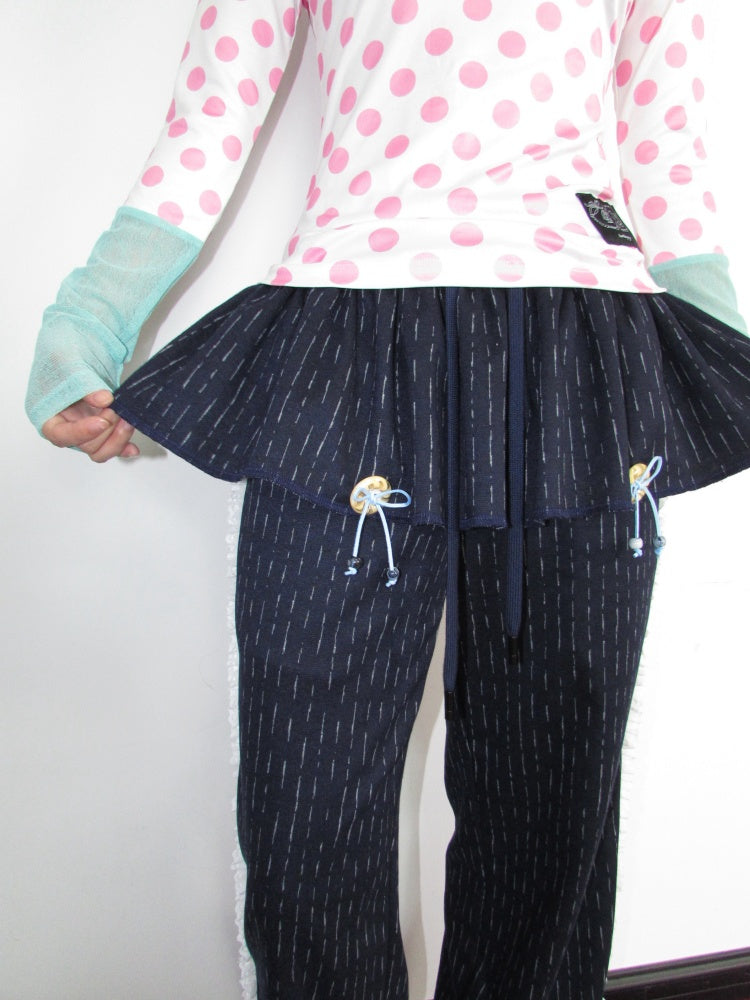 Decorative Buttons Vertical Striped Lace Brushed Loose Straight-Leg Slimming Skirt Pants【s0000018949】