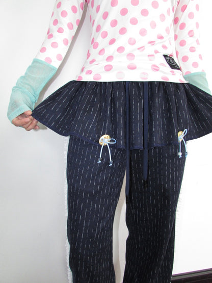 Decorative Buttons Vertical Striped Lace Brushed Loose Straight-Leg Slimming Skirt Pants【s0000018949】