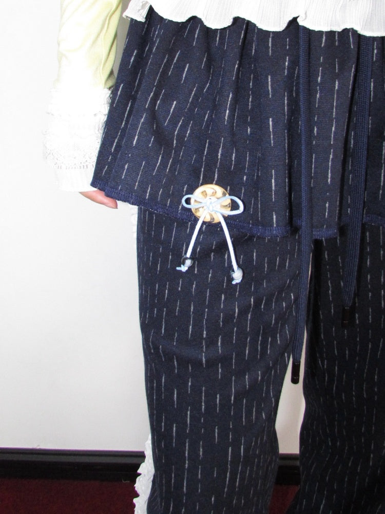 Decorative Buttons Vertical Striped Lace Brushed Loose Straight-Leg Slimming Skirt Pants【s0000018949】