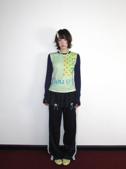 Decorative Buttons Vertical Striped Lace Brushed Loose Straight-Leg Slimming Skirt Pants【s0000018949】