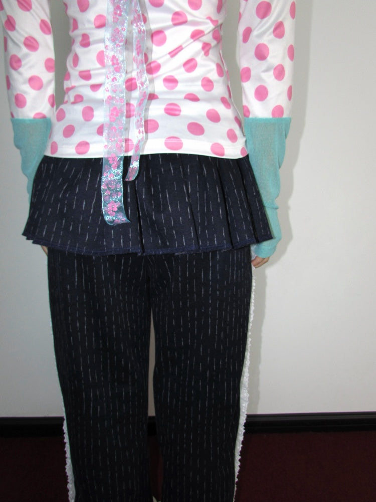 Decorative Buttons Vertical Striped Lace Brushed Loose Straight-Leg Slimming Skirt Pants【s0000018949】