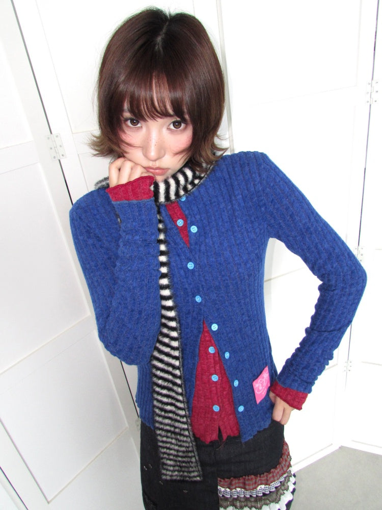 Candy Color Pitted Strip Stretch Wood Ear Flange Knit Cardigan【s0000018950】