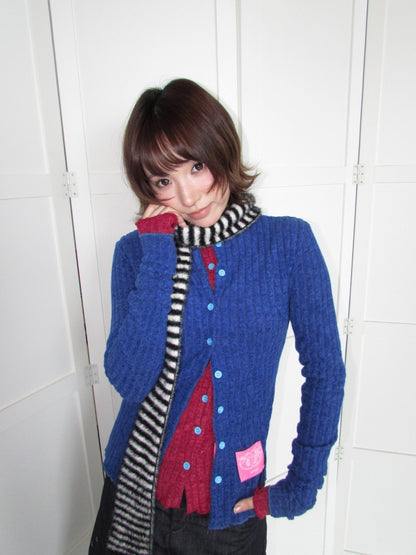 Candy Color Pitted Strip Stretch Wood Ear Flange Knit Cardigan【s0000018950】