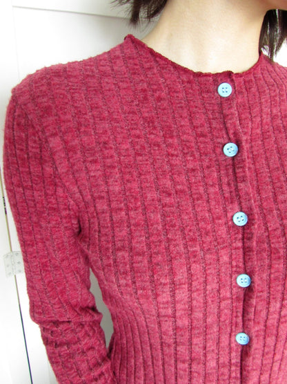 Candy Color Pitted Strip Stretch Wood Ear Flange Knit Cardigan【s0000018950】