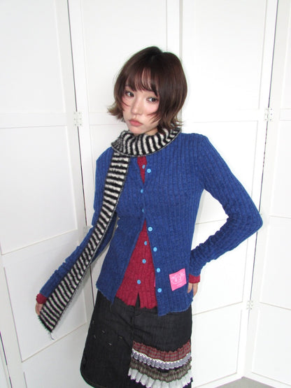 Candy Color Pitted Strip Stretch Wood Ear Flange Knit Cardigan【s0000018950】