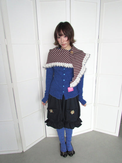 Candy Color Pitted Strip Stretch Wood Ear Flange Knit Cardigan【s0000018950】