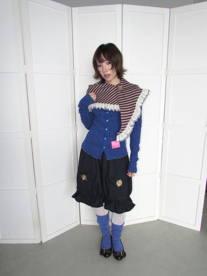 Candy Color Pitted Strip Stretch Wood Ear Flange Knit Cardigan【s0000018950】