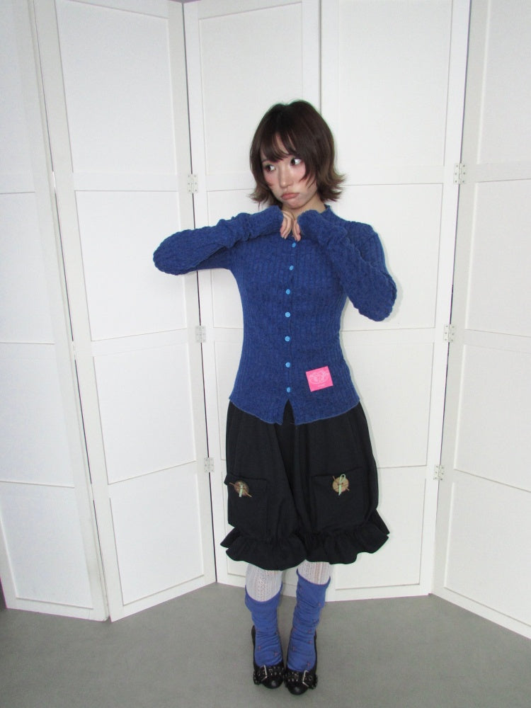 Candy Color Pitted Strip Stretch Wood Ear Flange Knit Cardigan【s0000018950】