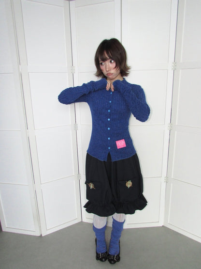 Candy Color Pitted Strip Stretch Wood Ear Flange Knit Cardigan【s0000018950】