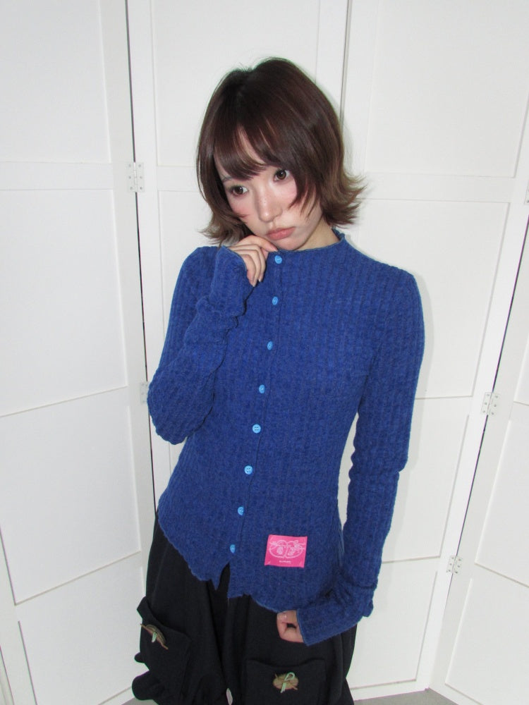 Candy Color Pitted Strip Stretch Wood Ear Flange Knit Cardigan【s0000018950】
