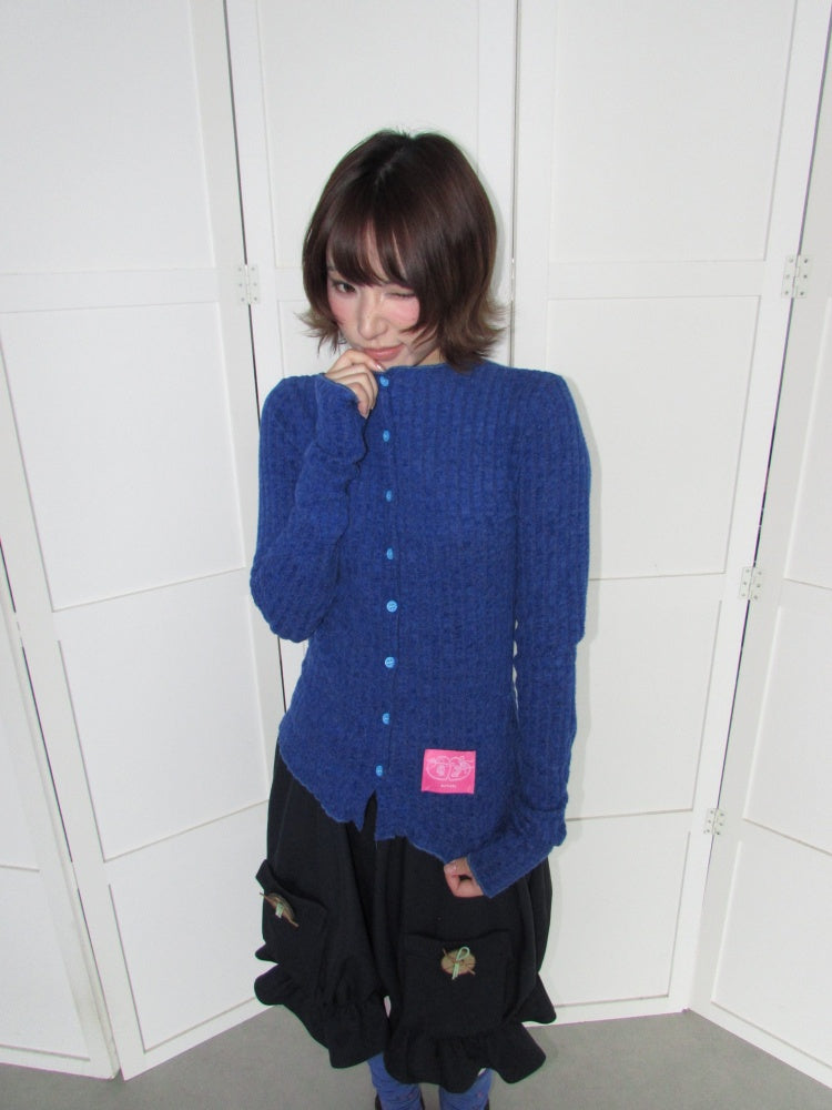Candy Color Pitted Strip Stretch Wood Ear Flange Knit Cardigan【s0000018950】