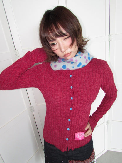 Candy Color Pitted Strip Stretch Wood Ear Flange Knit Cardigan【s0000018950】