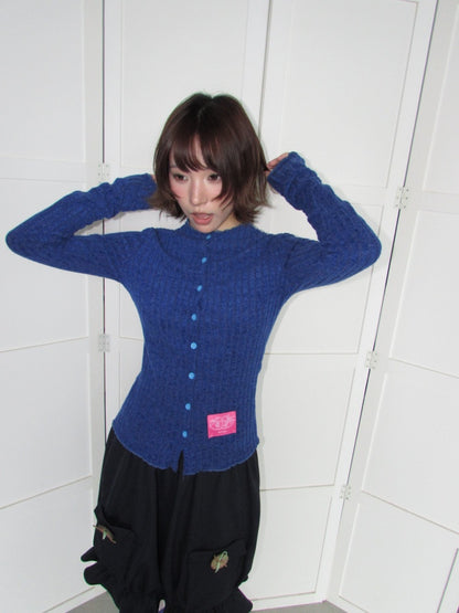 Candy Color Pitted Strip Stretch Wood Ear Flange Knit Cardigan【s0000018950】