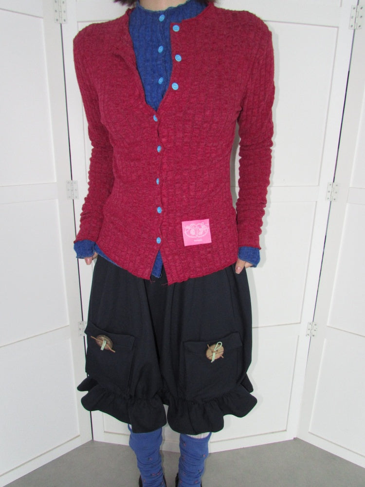 Candy Color Pitted Strip Stretch Wood Ear Flange Knit Cardigan【s0000018950】