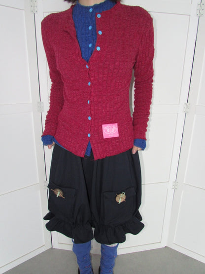Candy Color Pitted Strip Stretch Wood Ear Flange Knit Cardigan【s0000018950】