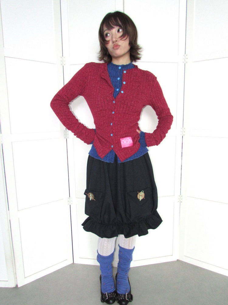 Candy Color Pitted Strip Stretch Wood Ear Flange Knit Cardigan【s0000018950】
