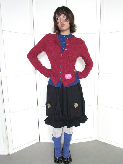 Candy Color Pitted Strip Stretch Wood Ear Flange Knit Cardigan【s0000018950】