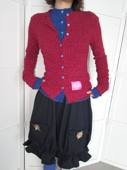 Candy Color Pitted Strip Stretch Wood Ear Flange Knit Cardigan【s0000018950】