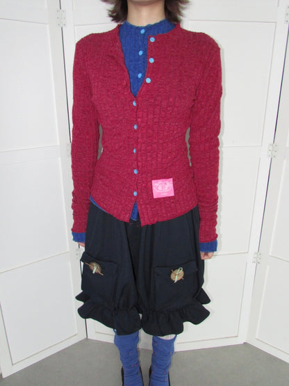 Candy Color Pitted Strip Stretch Wood Ear Flange Knit Cardigan【s0000018950】