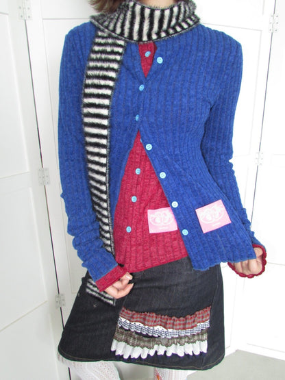 Candy Color Pitted Strip Stretch Wood Ear Flange Knit Cardigan【s0000018950】