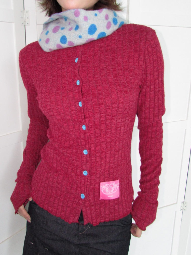 Candy Color Pitted Strip Stretch Wood Ear Flange Knit Cardigan【s0000018950】