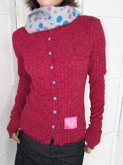 Candy Color Pitted Strip Stretch Wood Ear Flange Knit Cardigan【s0000018950】