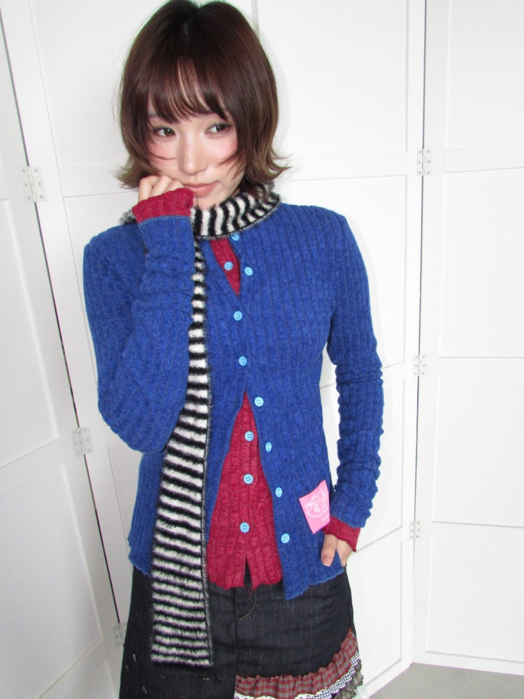 Candy Color Pitted Strip Stretch Wood Ear Flange Knit Cardigan【s0000018950】