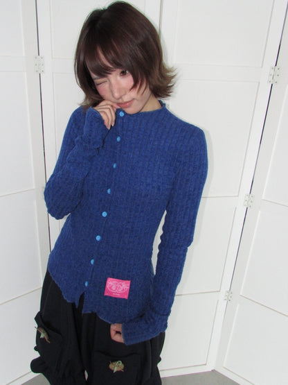 Candy Color Pitted Strip Stretch Wood Ear Flange Knit Cardigan【s0000018950】