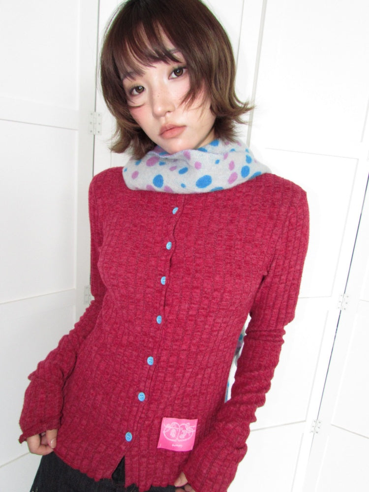 Candy Color Pitted Strip Stretch Wood Ear Flange Knit Cardigan【s0000018950】