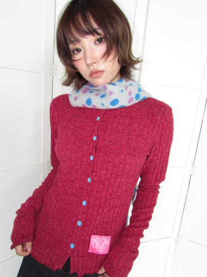 Candy Color Pitted Strip Stretch Wood Ear Flange Knit Cardigan【s0000018950】
