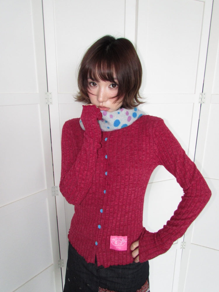 Candy Color Pitted Strip Stretch Wood Ear Flange Knit Cardigan【s0000018950】