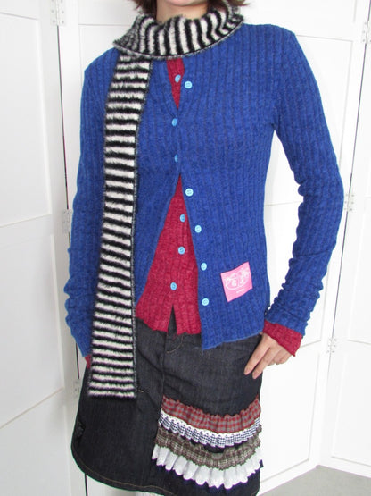 Candy Color Pitted Strip Stretch Wood Ear Flange Knit Cardigan【s0000018950】